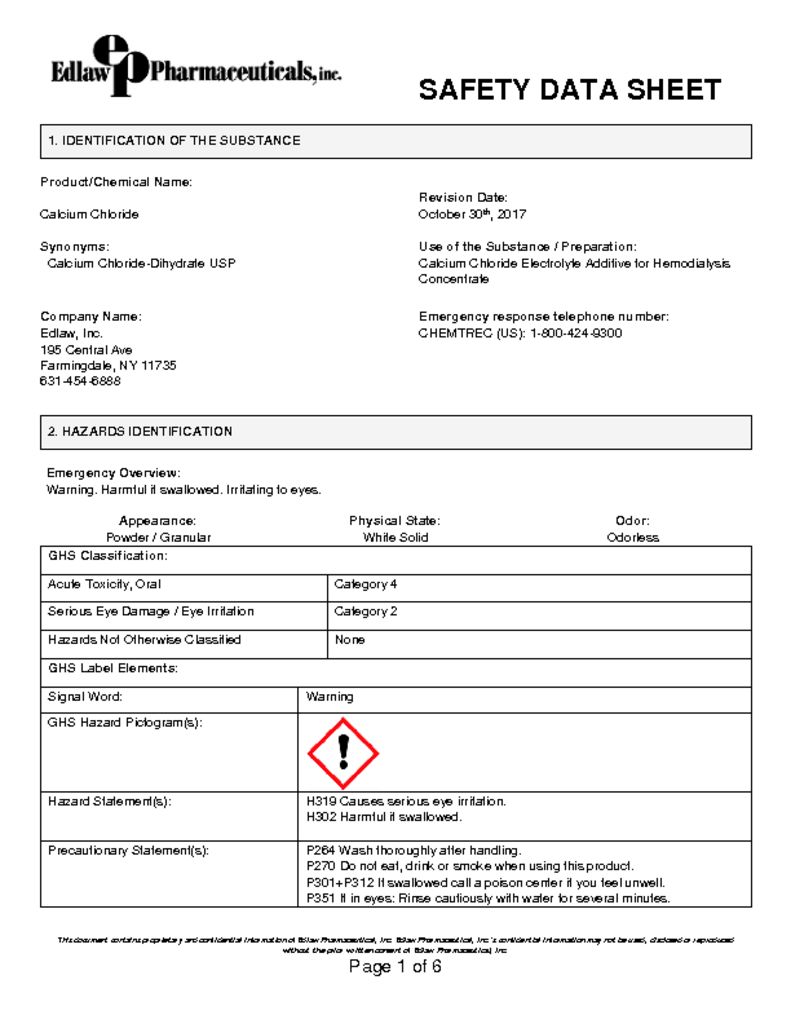 Safety Data Sheets - Edlaw Pharmaceuticals, Inc.