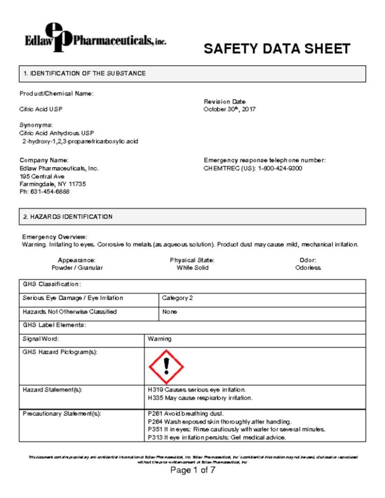 Safety Data Sheets Edlaw Pharmaceuticals, Inc.