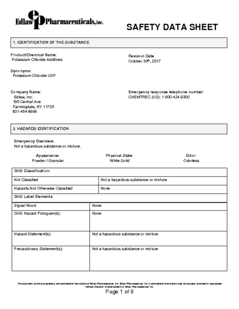 Safety Data Sheets - Edlaw Pharmaceuticals, Inc.